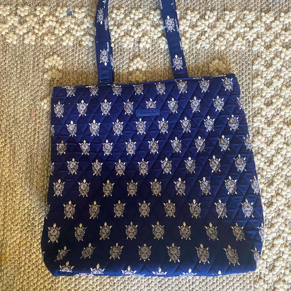 NWT Vera Bradley navy blue and white turtle quilted tote bag.
